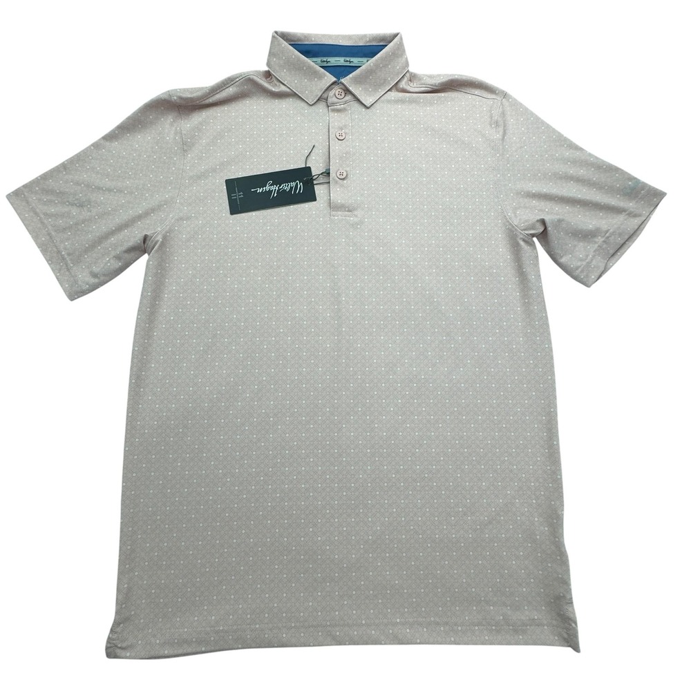 Walter Hagen Polo Shirt Mens Small Sweet Pink Woven Divot Print Golf UPF 50+